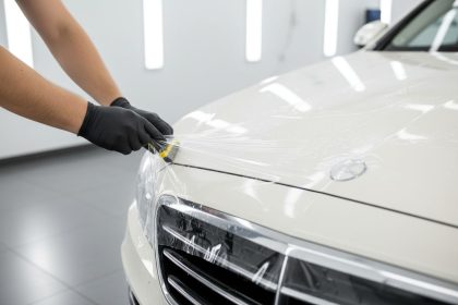 Film de protection appliqué sur une voiture neuve brillante