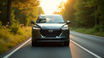 SUV hybride moderne sur une route en nature ensoleillée
