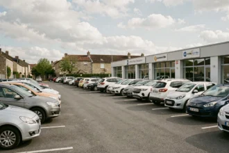 Rangées de voitures de location dans un parking d'agence dans l'Oise