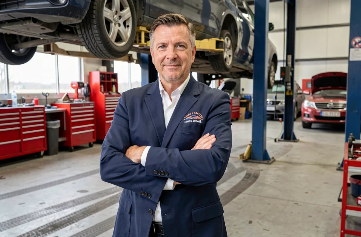 Mécanicien professionnel du garage ALP Automobile à Orival posant devant un atelier bien équipé
