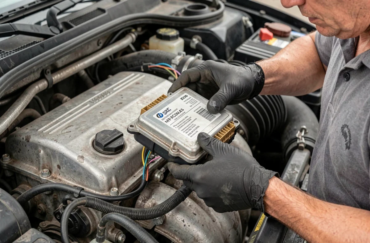 Gros plan sur un calculateur moteur ECU lors d'une reprogrammation moteur à prix abordable