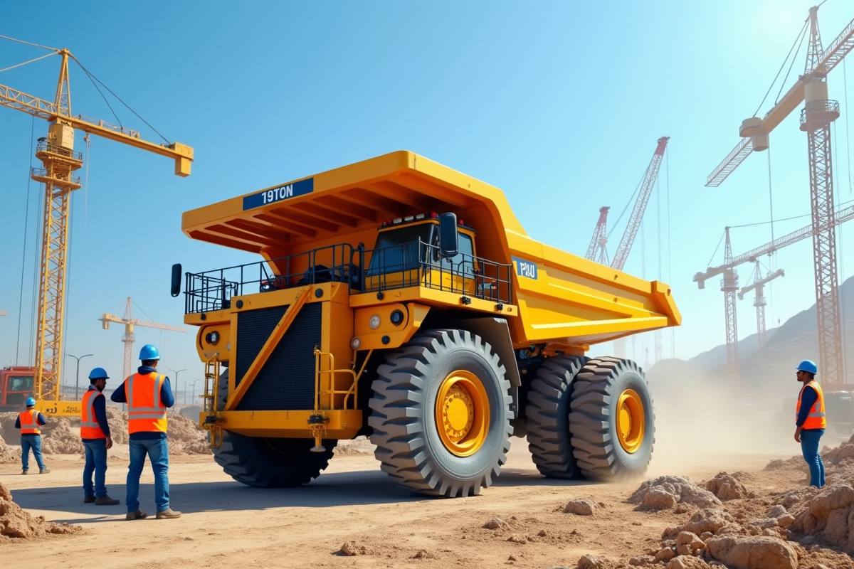 Camion de construction jaune de 19 tonnes sur un chantier