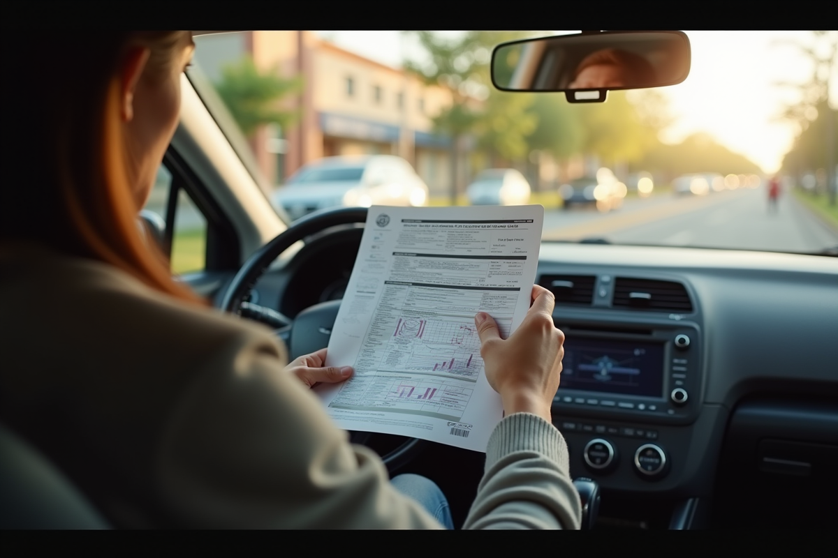 Conducteur inquiet vérifiant papiers dans la voiture
