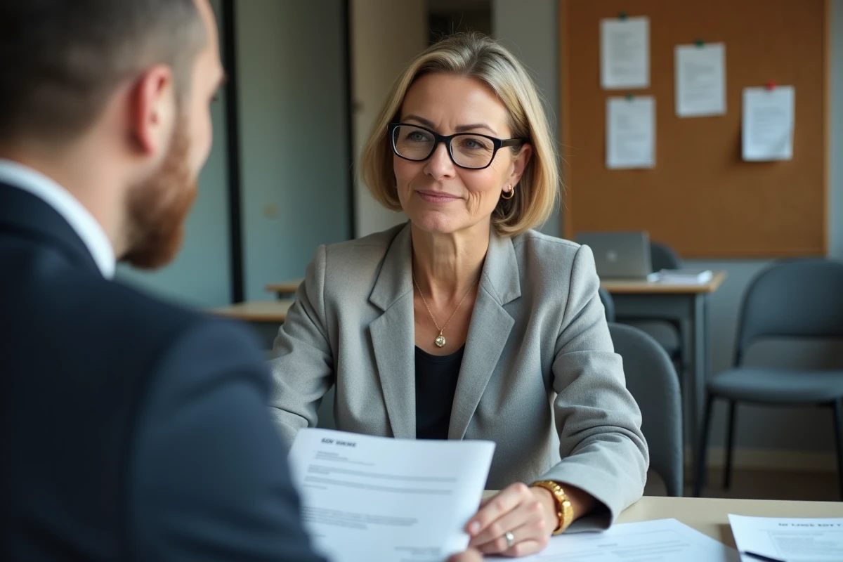 Femme consultant un moniteur d'auto-école pour obtenir un permis de conduire avec restriction code 79