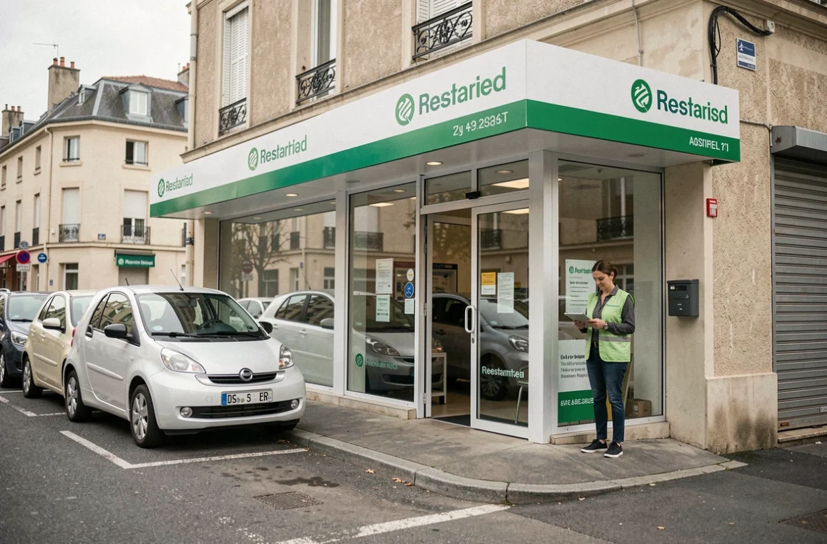 Façade de l'agence Europcar à Beauvais avec véhicules garés devant