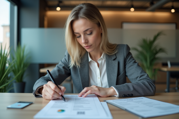 Femme d affaires remplissant un formulaire d assurance