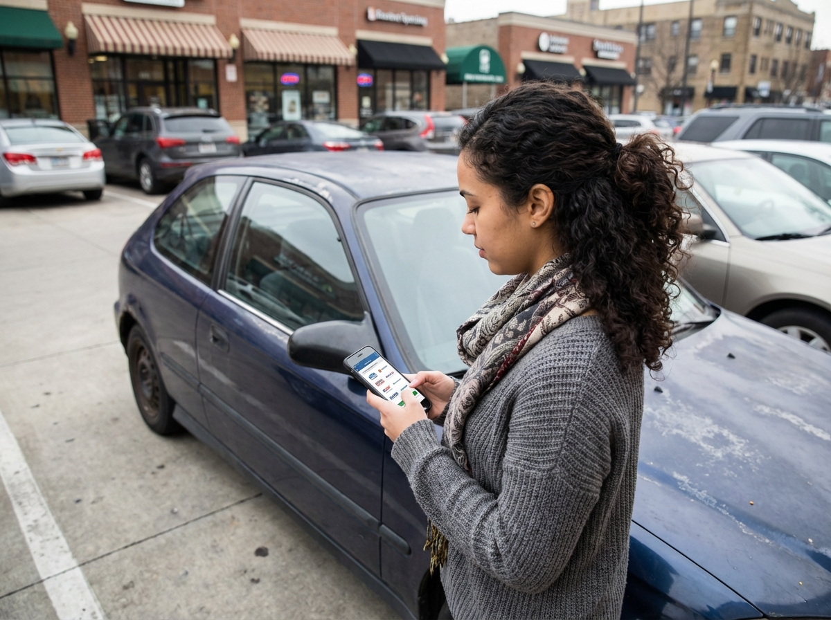Femme utilisant son smartphone pour comparer assurance auto