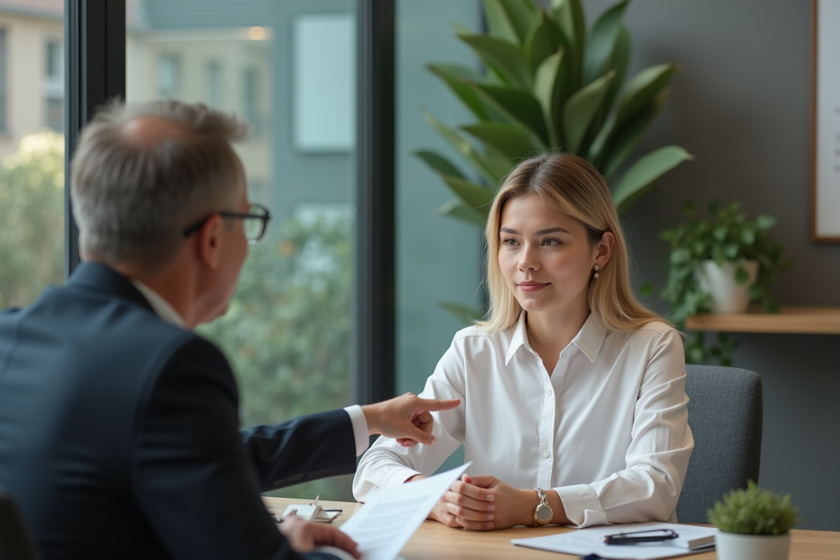 Femme jeune conseillant assurance lors d