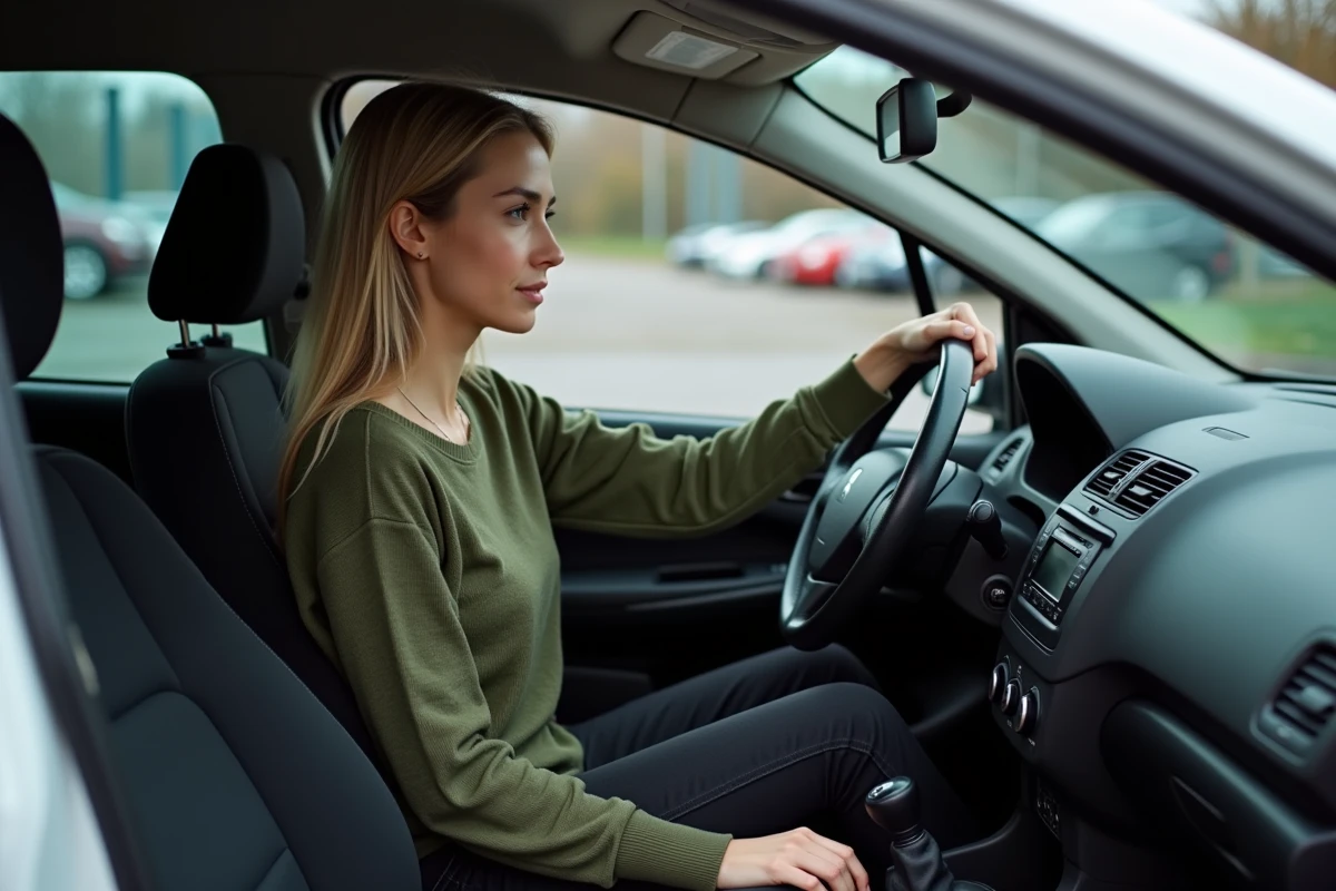 Femme examinant le tableau de bord de la Peugeot 206