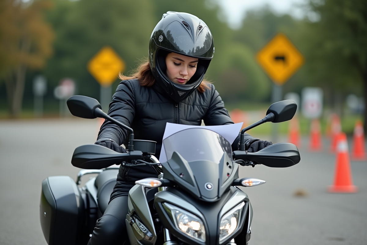 Femme en équipement moto lors d’un contrôle extérieur