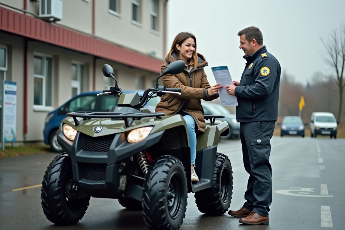 Femme souriante recevant certificat dapprobation quad