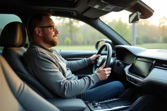 Grand gabarit installé confortablement dans un SUV spacieux avec beaucoup d'espace pour les jambes et la tête