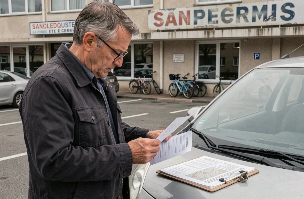 Homme examinant un contrat de location de voiture sans permis à Toulouse