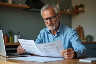 Homme français étudie documents carte grise et puissance fiscale