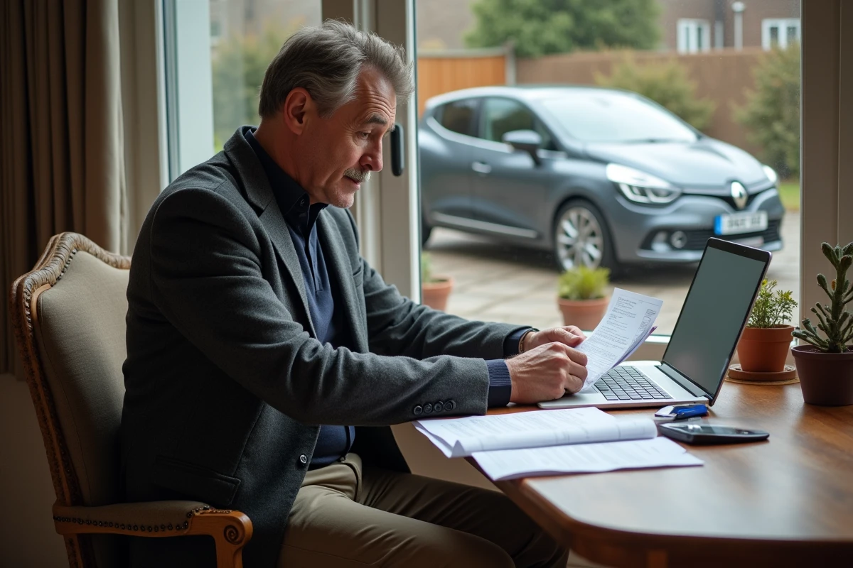 Homme comparant assurance voiture dans son intérieur