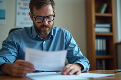 Homme d'âge moyen examinant des documents de véhicule