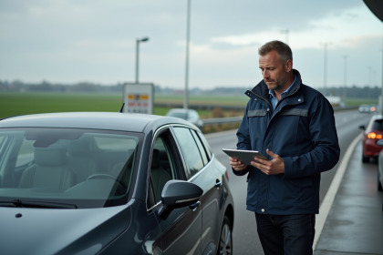 Ingénieur homme analysant emissions voiture diesel moderne