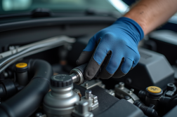 Mains gantées installant un capteur de pression turbo dans un moteur propre