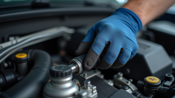 Mains gantées installant un capteur de pression turbo dans un moteur propre