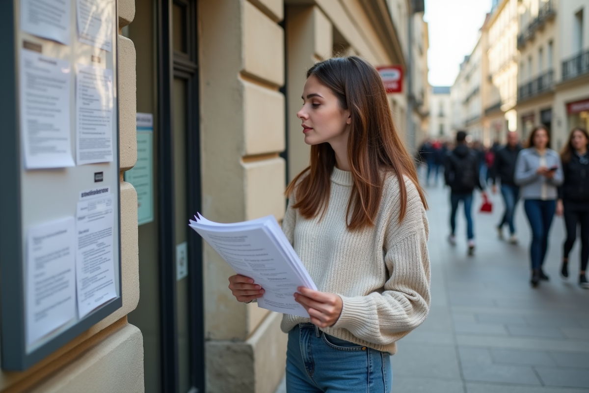 Jeune femme regardant un panneau d