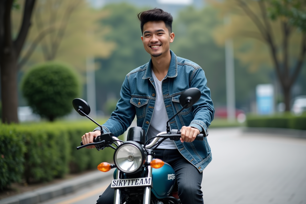 Jeune homme sur une moto Skyteam Daxstyle en ville