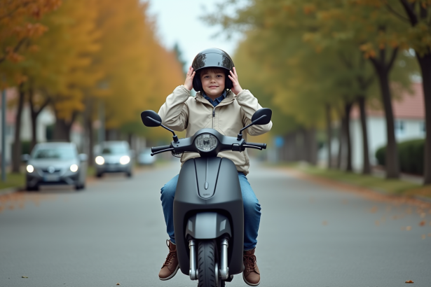 Adolescent en scooter en milieu urbain ensoleille