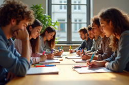 Groupe de jeunes étudiant le permis de conduire français