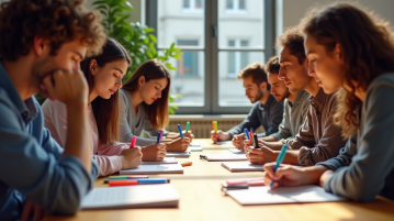 Groupe de jeunes étudiant le permis de conduire français
