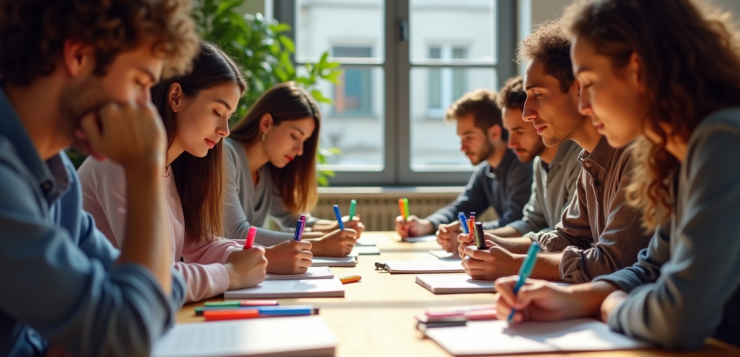Groupe de jeunes étudiant le permis de conduire français
