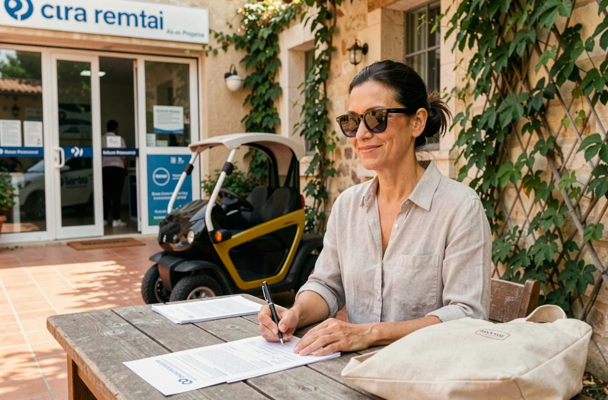 Femme signant un contrat de location de voiture sans permis dans une agence à Aix-en-Provence