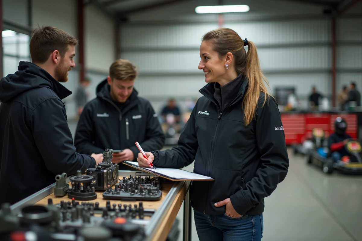 Responsable d equipe femme supervisant la discussion en garage