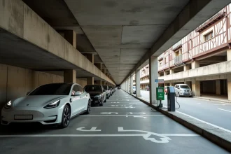 Parking couvert centre-ville de Colmar avec borne de recharge électrique pour voitures