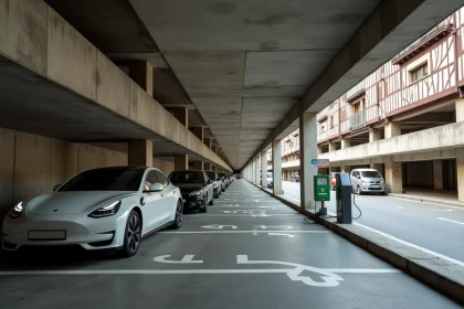 Parking couvert centre-ville de Colmar avec borne de recharge électrique pour voitures