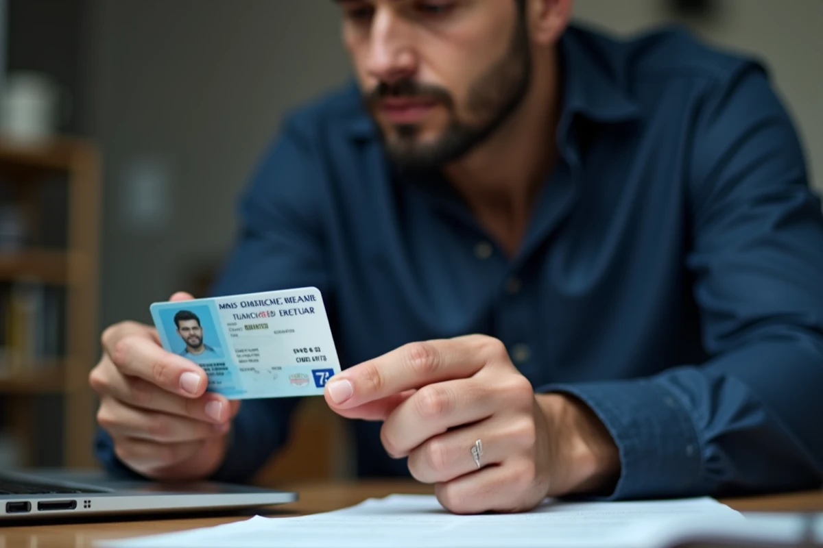 Homme tenant un permis de conduire français avec code 79 et examinant les mentions spéciales