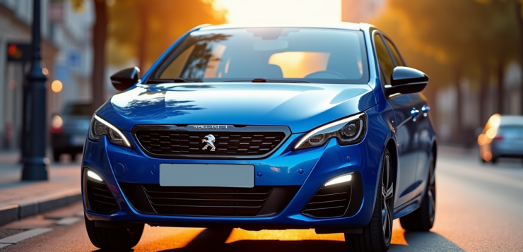 Peugeot 308 GTI moderne sur une rue urbaine ensoleillee