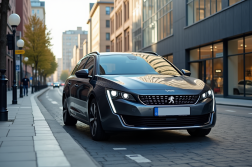 Peugeot 508 SW en ville avec reflets urbains