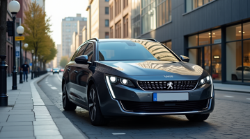 Peugeot 508 SW en ville avec reflets urbains