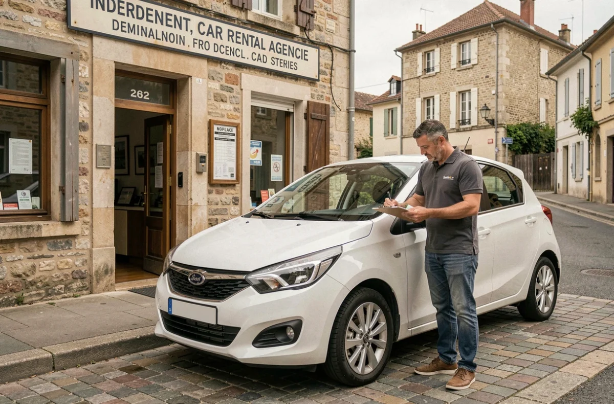 Agence Rent A Car dans l'Oise avec employé inspectant un véhicule