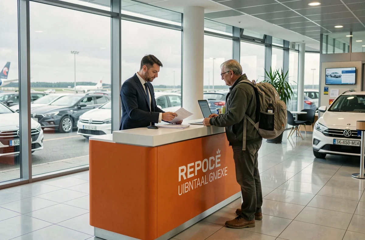 Bureau de location Sixt à l'aéroport de Beauvais-Tillé avec agent et client