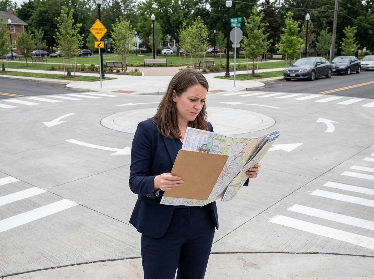 Jeune urbaniste examine un plan de circulation en ville