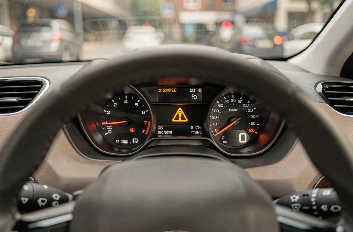 Voyant moteur allumé sur le tableau de bord d'une Peugeot indiquant le code défaut 1351